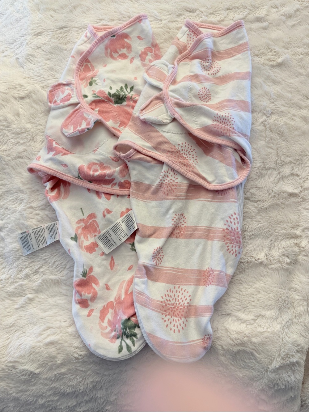 2 Pack Gilquen Baby Girl Pink/White Sleep Sacks Swaddle EUC Floral 0-3 mo B